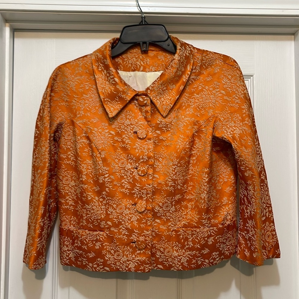 Sandra Sage - vintage original - orange with beige embroidery - S/M